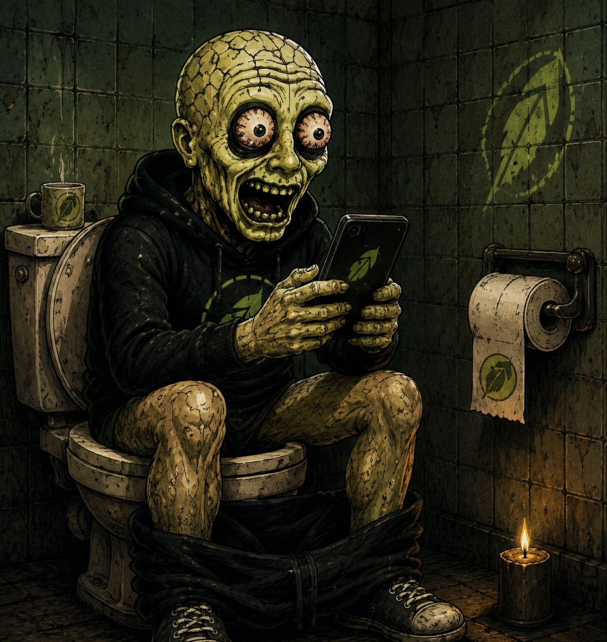 $DBTS mascot checking charts on a phone