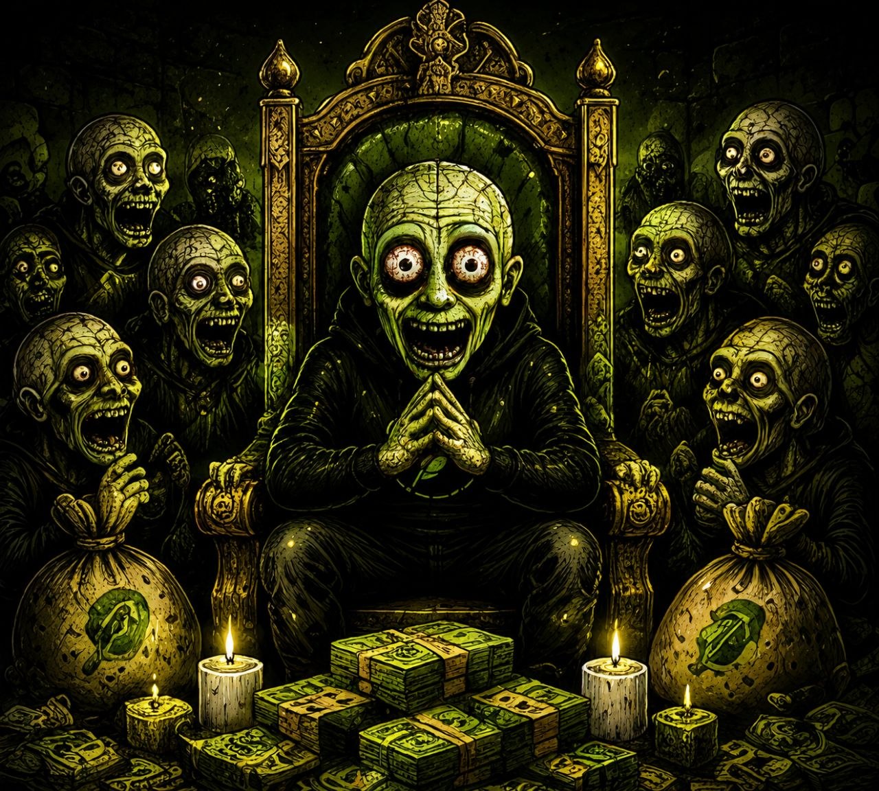 $DBTS mascot on a throne surrounded by the horde