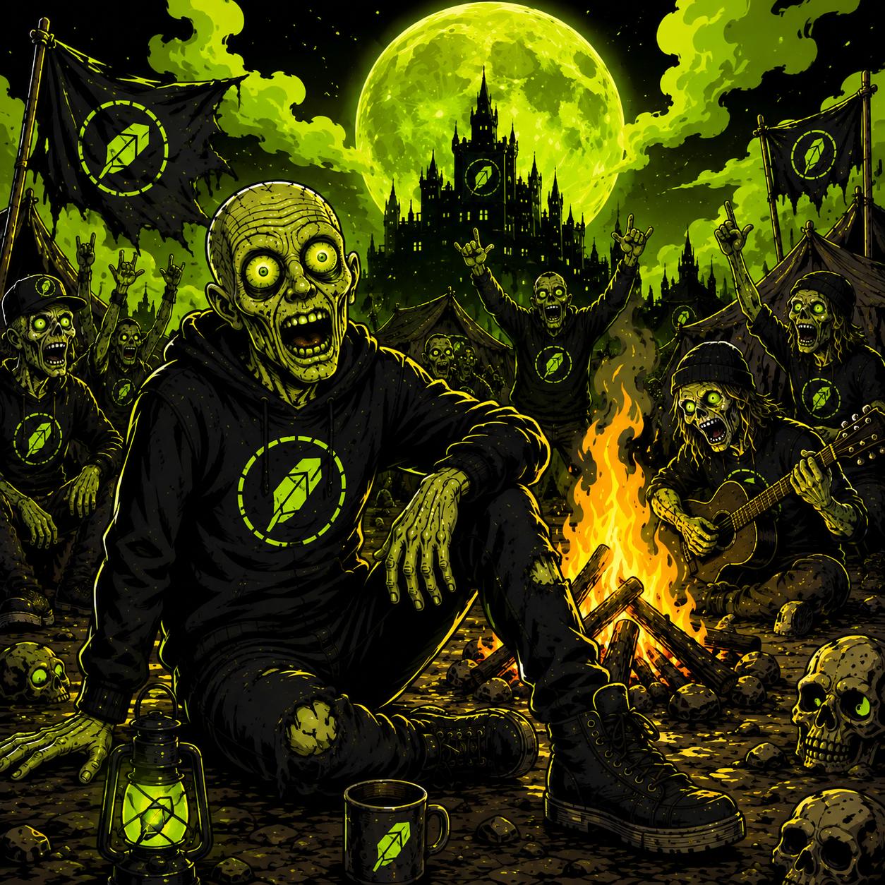 $DBTS mascot around a campfire with the horde